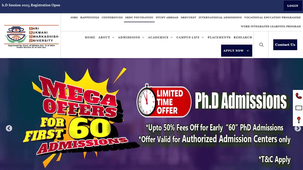 Screenshot of the Shri Rukmani Dwarkadhish University project